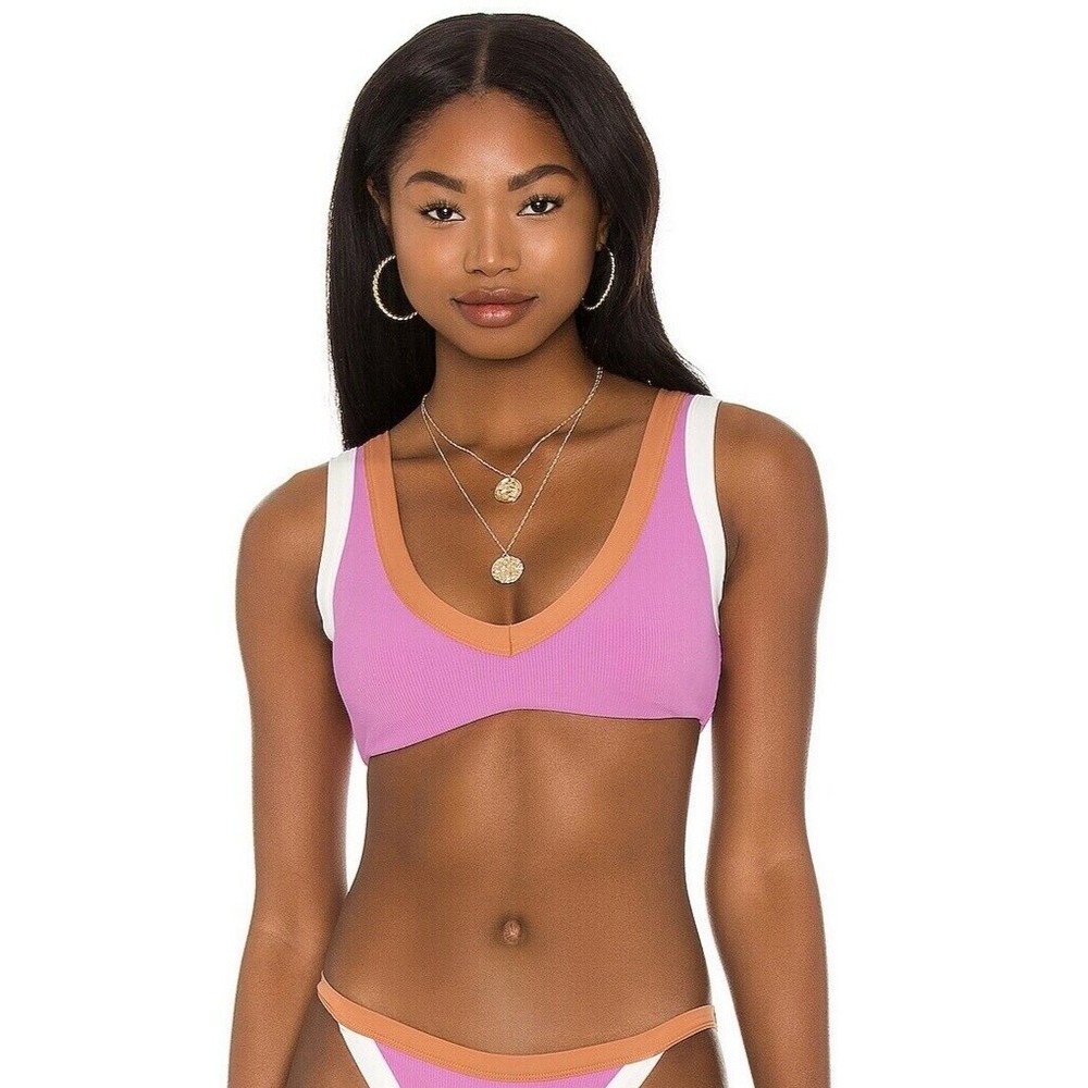 L* Space LaLa Rosebud Cream Putty Ribbed Swimsuit Bikini Top Sz M NEW